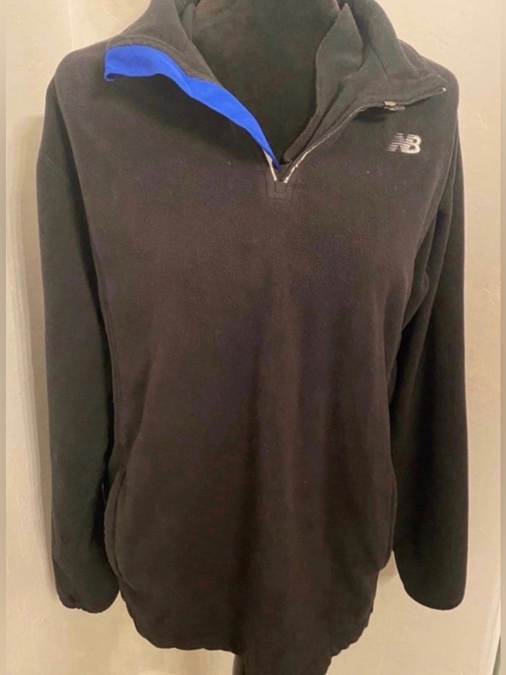 New Balance Men’s Black Half-Zip Pullover with Blue Collar Trim (Size L)